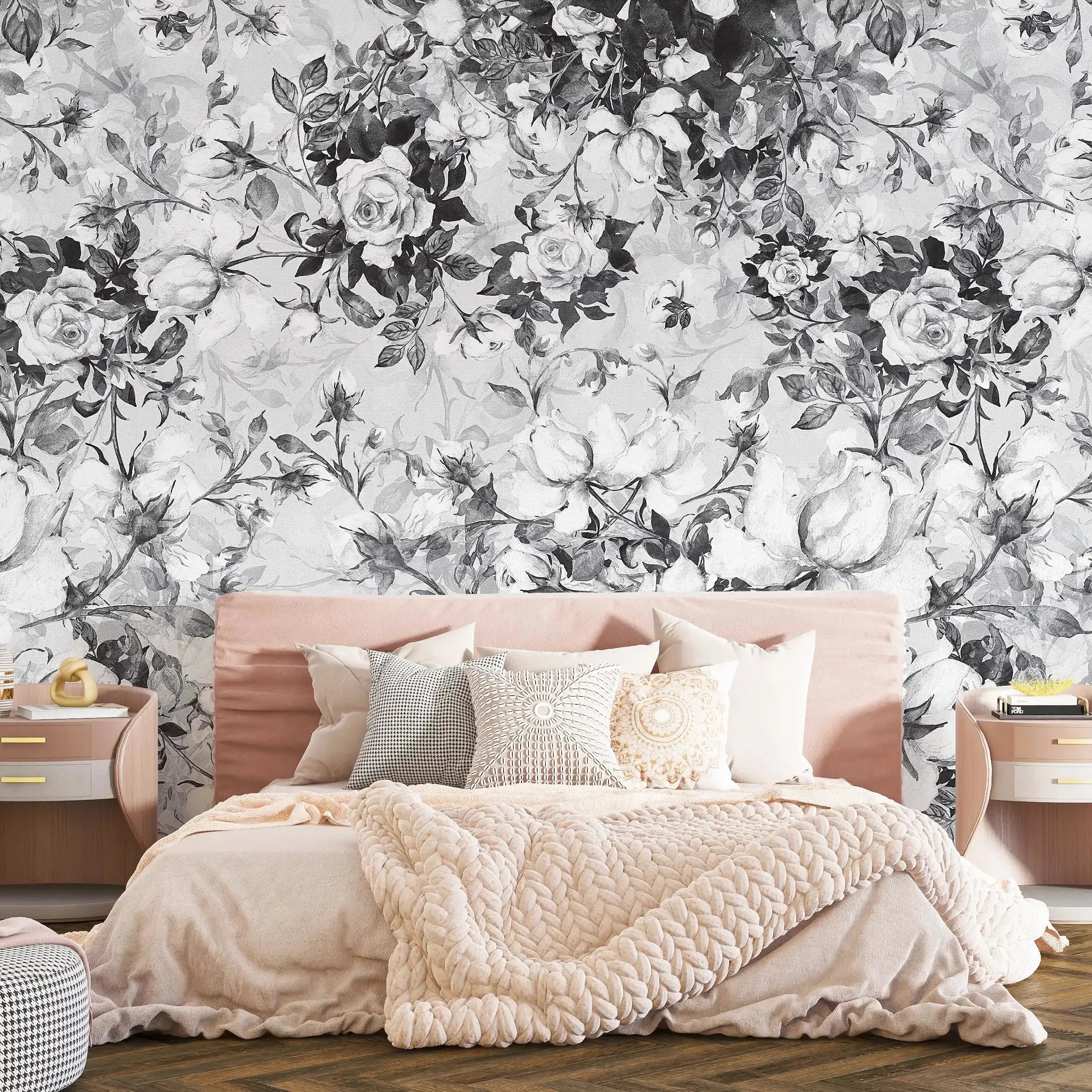 3043-E / Pink Floral Self-Adhesive Wallpaper: Easy Peel and Stick Wall Mural, Modern Room Decor, Bathroom, and Kitchen - Artevella