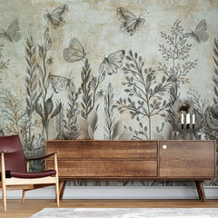 3044-B / Modern Tropical Wallpaper - Peel and Stick, Removable Botanical Design with Muted Whimsy Flowers, Ideal for Bedroom, Bathroom & Kitchen Wall Decor - Artevella