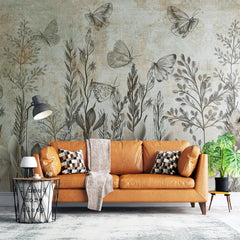 3044-B / Modern Tropical Wallpaper - Peel and Stick, Removable Botanical Design with Muted Whimsy Flowers, Ideal for Bedroom, Bathroom & Kitchen Wall Decor - Artevella