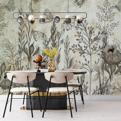 3044-B / Modern Tropical Wallpaper - Peel and Stick, Removable Botanical Design with Muted Whimsy Flowers, Ideal for Bedroom, Bathroom & Kitchen Wall Decor - Artevella