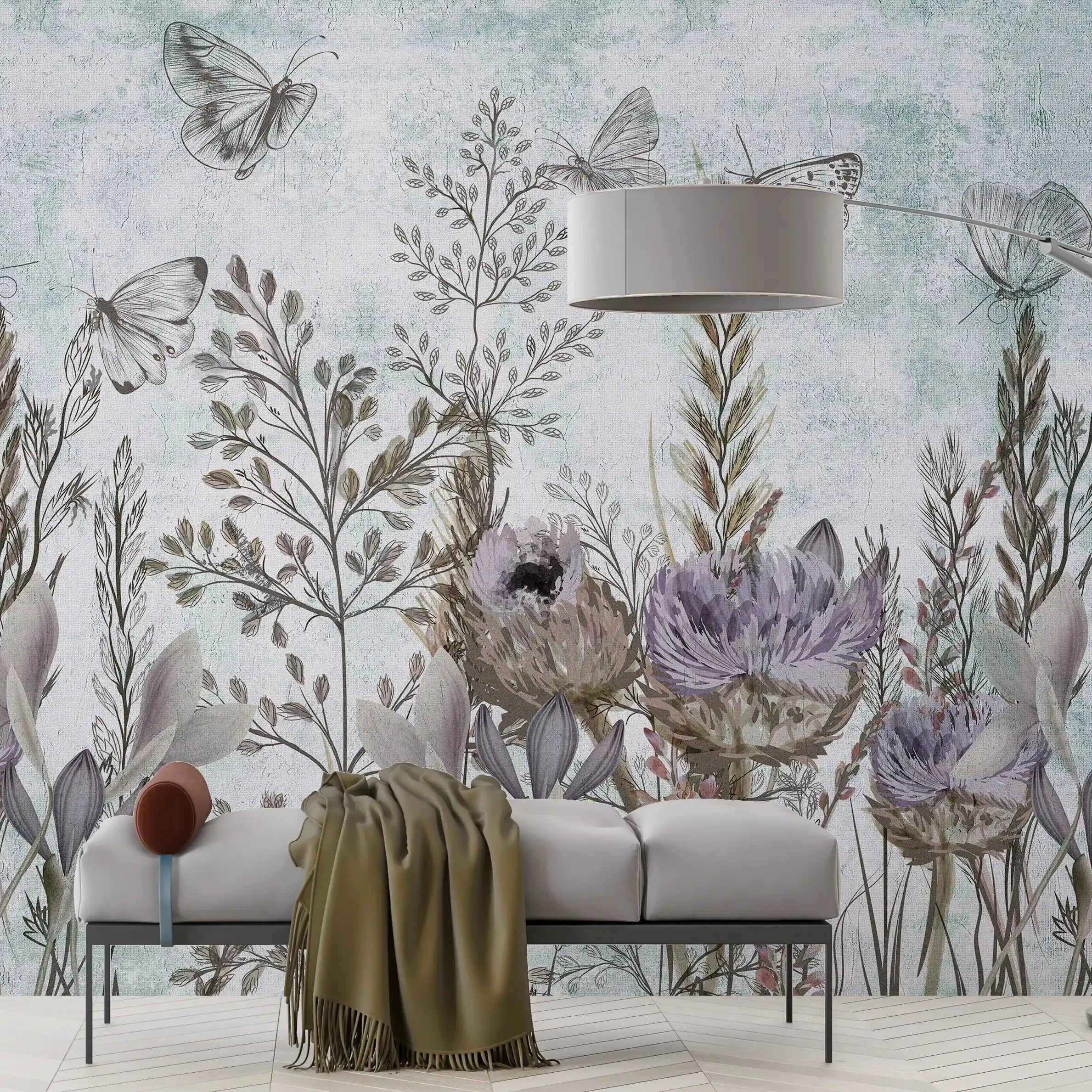 3044-C / Modern Tropical Wallpaper - Peel and Stick, Removable Botanical Design with Muted Whimsy Flowers, Ideal for Bedroom, Bathroom & Kitchen Wall Decor - Artevella