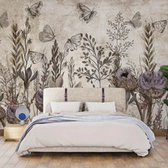 3044-D / Modern Tropical Wallpaper - Peel and Stick, Removable Botanical Design with Muted Whimsy Flowers, Ideal for Bedroom, Bathroom & Kitchen Wall Decor - Artevella