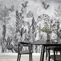 3044-E / Modern Tropical Wallpaper - Peel and Stick, Removable Botanical Design with Muted Whimsy Flowers, Ideal for Bedroom, Bathroom & Kitchen Wall Decor - Artevella