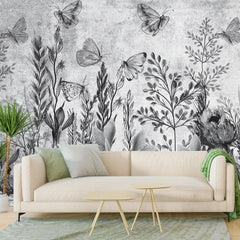 3044-E / Modern Tropical Wallpaper - Peel and Stick, Removable Botanical Design with Muted Whimsy Flowers, Ideal for Bedroom, Bathroom & Kitchen Wall Decor - Artevella