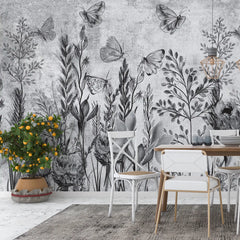 3044-E / Modern Tropical Wallpaper - Peel and Stick, Removable Botanical Design with Muted Whimsy Flowers, Ideal for Bedroom, Bathroom & Kitchen Wall Decor - Artevella