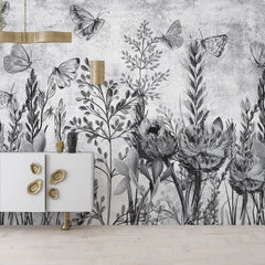 3044-E / Modern Tropical Wallpaper - Peel and Stick, Removable Botanical Design with Muted Whimsy Flowers, Ideal for Bedroom, Bathroom & Kitchen Wall Decor - Artevella