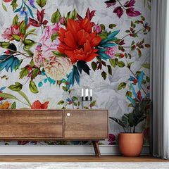 3045-A / Peel and Stick Wallpaper Floral - Large Red Flowers Design, Adhesive Decorative Paper for Bedroom, Kitchen, and Bathroom - Artevella