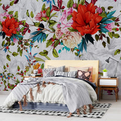 3045-A / Peel and Stick Wallpaper Floral - Large Red Flowers Design, Adhesive Decorative Paper for Bedroom, Kitchen, and Bathroom - Artevella