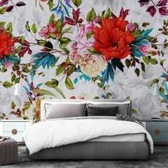 3045-A / Peel and Stick Wallpaper Floral - Large Red Flowers Design, Adhesive Decorative Paper for Bedroom, Kitchen, and Bathroom - Artevella