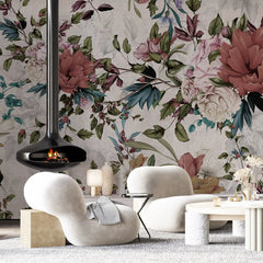 3045-B / Peel and Stick Wallpaper Floral - Large Red Flowers Design, Adhesive Decorative Paper for Bedroom, Kitchen, and Bathroom - Artevella