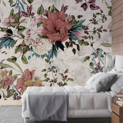 3045-B / Peel and Stick Wallpaper Floral - Large Red Flowers Design, Adhesive Decorative Paper for Bedroom, Kitchen, and Bathroom - Artevella