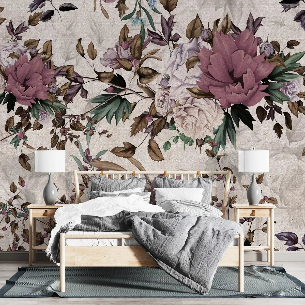 3045-C / Peel and Stick Wallpaper Floral - Large Purple Flowers Design, Adhesive Decorative Paper for Bedroom, Kitchen, and Bathroom - Artevella