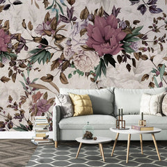 3045-C / Peel and Stick Wallpaper Floral - Large Purple Flowers Design, Adhesive Decorative Paper for Bedroom, Kitchen, and Bathroom - Artevella