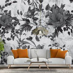 3045-E / Peel and Stick Wallpaper Floral - Large Grey Flowers Design, Adhesive Decorative Paper for Bedroom, Kitchen, and Bathroom - Artevella