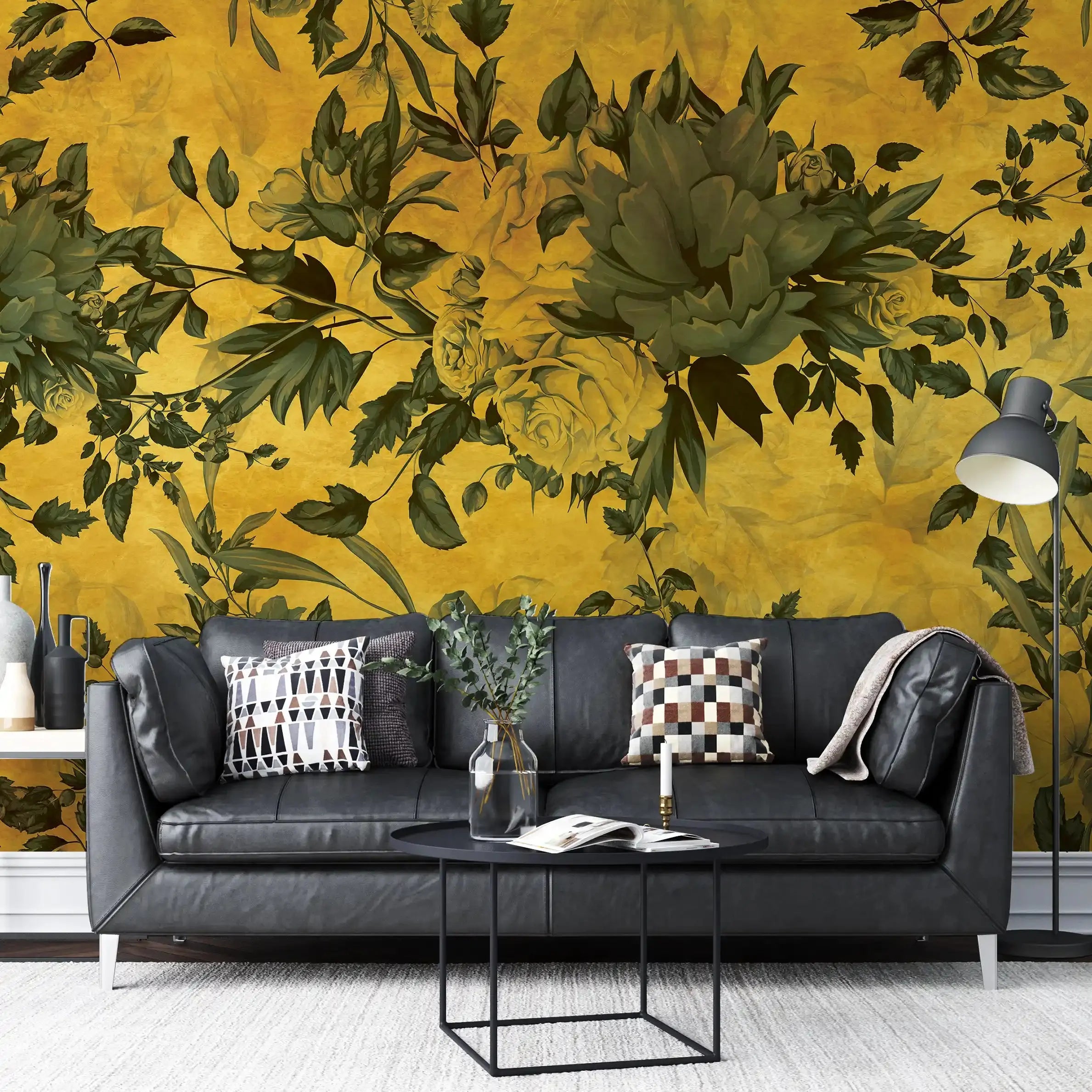 3045-F / Peel and Stick Wallpaper Floral - Large Dark Green Flowers Design, Adhesive Decorative Paper for Bedroom, Kitchen, and Bathroom - Artevella