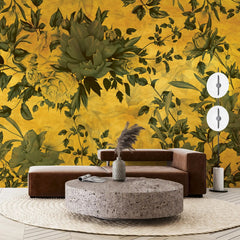 3045-F / Peel and Stick Wallpaper Floral - Large Dark Green Flowers Design, Adhesive Decorative Paper for Bedroom, Kitchen, and Bathroom - Artevella