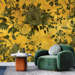 3045-F / Peel and Stick Wallpaper Floral - Large Dark Green Flowers Design, Adhesive Decorative Paper for Bedroom, Kitchen, and Bathroom - Artevella