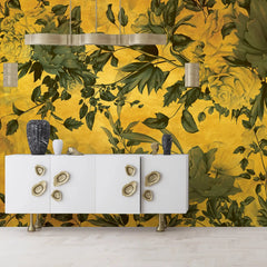 3045-F / Peel and Stick Wallpaper Floral - Large Dark Green Flowers Design, Adhesive Decorative Paper for Bedroom, Kitchen, and Bathroom - Artevella