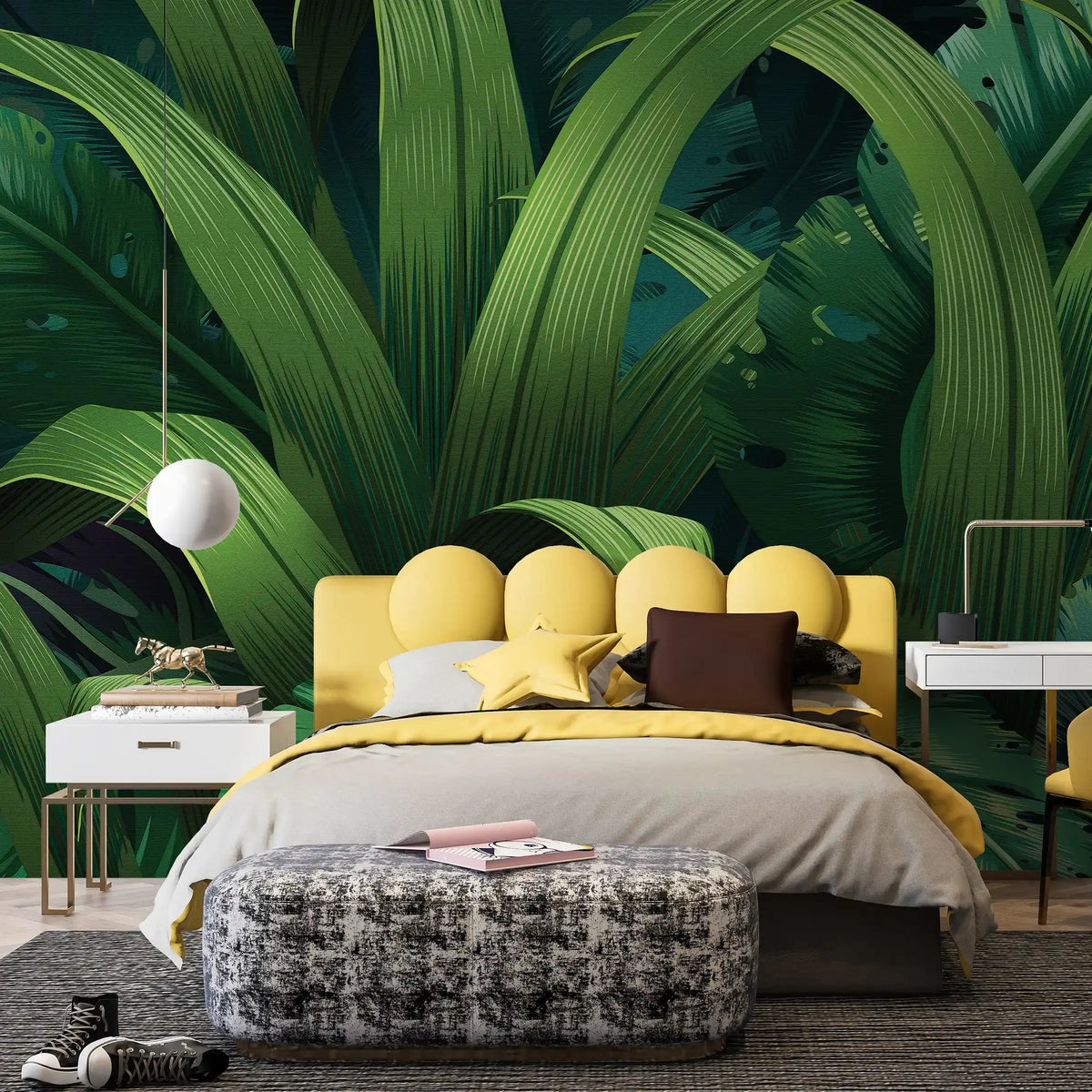 3049-A / Green Jungle Peel and Stick Mural - Temporary Wallpaper, Tropical Rainforest, Easy Install Wallpaper for Wall Decor, DIY Decor, and Room Decor - Artevella
