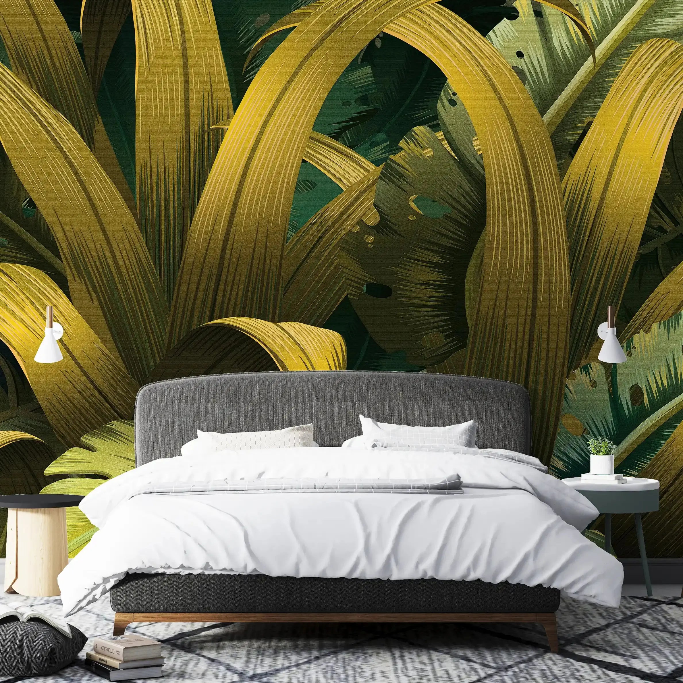3049-B / Yellow Jungle Peel and Stick Mural - Temporary Wallpaper, Tropical Rainforest, Easy Install Wallpaper for Wall Decor, DIY Decor, and Room Decor - Artevella