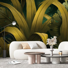 3049-B / Yellow Jungle Peel and Stick Mural - Temporary Wallpaper, Tropical Rainforest, Easy Install Wallpaper for Wall Decor, DIY Decor, and Room Decor - Artevella