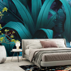 3049-C / Turquoise Jungle Peel and Stick Mural - Temporary Wallpaper, Tropical Rainforest, Easy Install Wallpaper for Wall Decor, DIY Decor, and Room Decor - Artevella