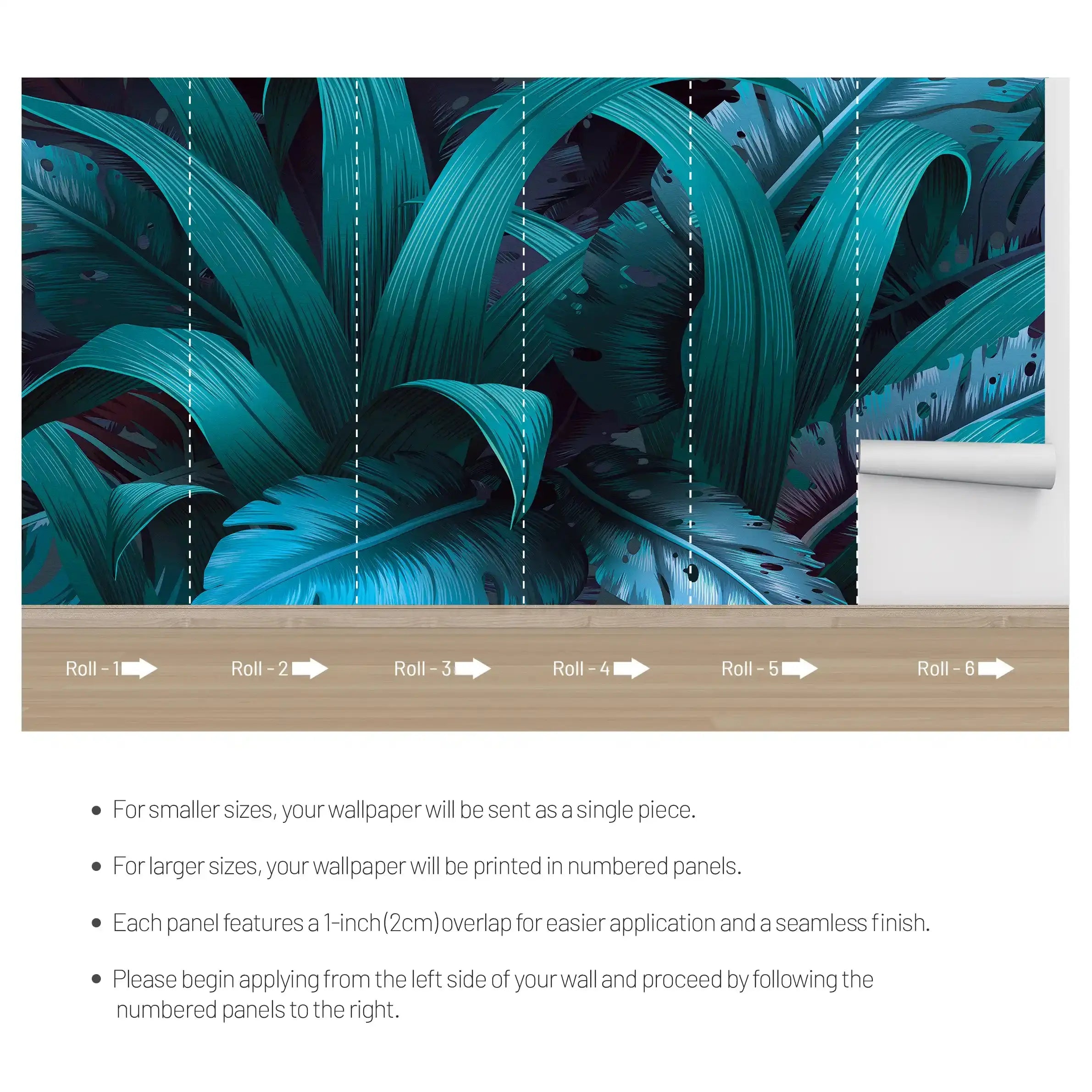 3049-C / Turquoise Jungle Peel and Stick Mural - Temporary Wallpaper, Tropical Rainforest, Easy Install Wallpaper for Wall Decor, DIY Decor, and Room Decor - Artevella