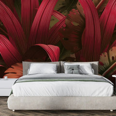 3049-D / Red Jungle Peel and Stick Mural - Temporary Wallpaper, Tropical Rainforest, Easy Install Wallpaper for Wall Decor, DIY Decor, and Room Decor - Artevella