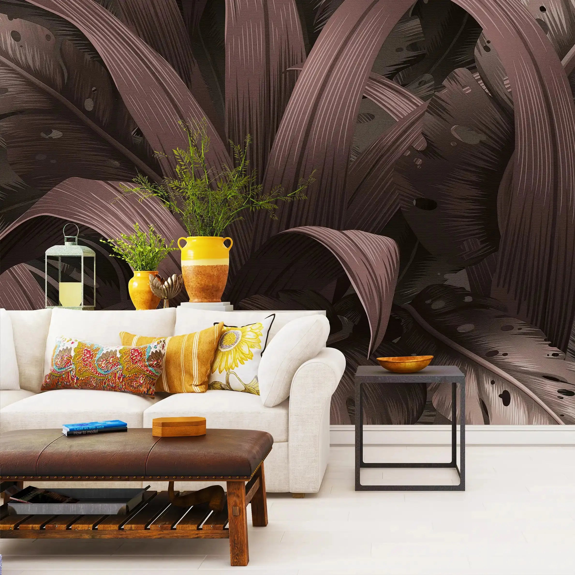 3049-F / Maroon Jungle Peel and Stick Mural - Temporary Wallpaper, Tropical Rainforest, Easy Install Wallpaper for Wall Decor, DIY Decor, and Room Decor - Artevella