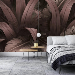 3049-F / Maroon Jungle Peel and Stick Mural - Temporary Wallpaper, Tropical Rainforest, Easy Install Wallpaper for Wall Decor, DIY Decor, and Room Decor - Artevella