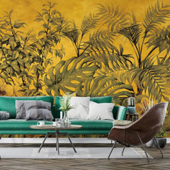 3052-C / Botanical Peel and Stick Wallpaper - Tropical, Yellow and Green Watercolor Plant Design, Easy Install, Removable Wallpaper for Bathroom & Bedroom Decor - Artevella