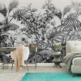 3052-E / Botanical Peel and Stick Wallpaper - Tropical, Grey Watercolor Plant Design, Easy Install, Removable Wallpaper for Bathroom & Bedroom Decor - Artevella