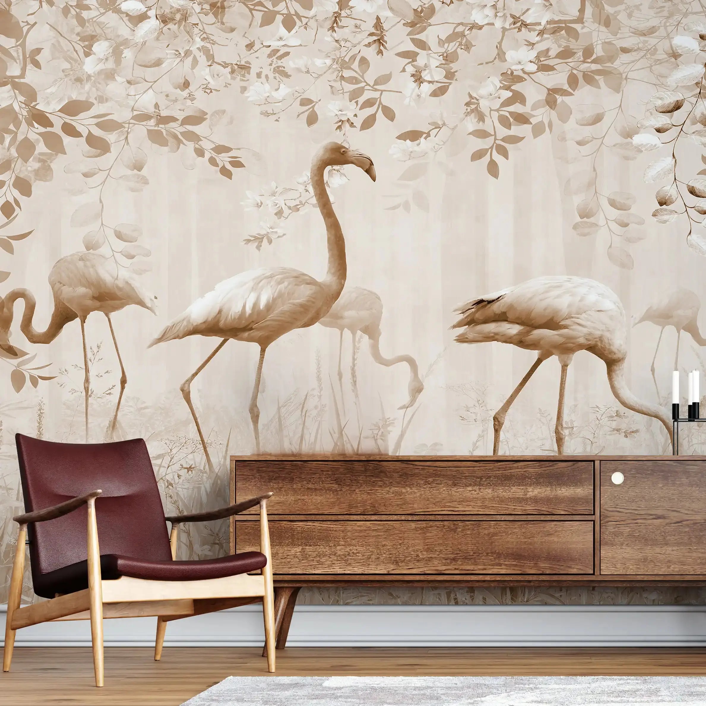 3054-D / Peel and Stick Wallpaper with Brown FlamingoBoho WallPaper for Wall Decor, Easy Install, Removable for Nursery, Bathroom, Bedroom - Artevella