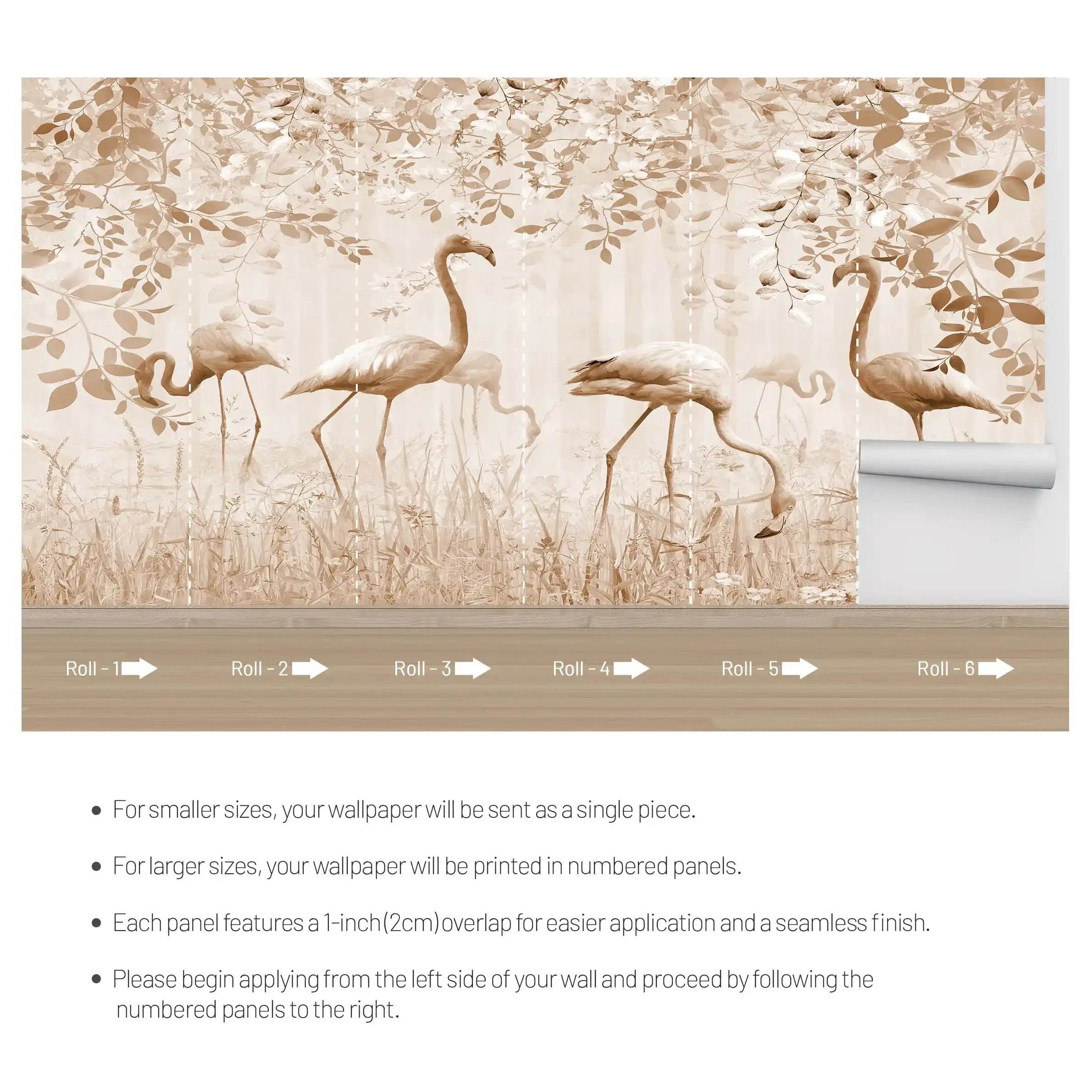 3054-D / Peel and Stick Wallpaper with Brown FlamingoBoho WallPaper for Wall Decor, Easy Install, Removable for Nursery, Bathroom, Bedroom - Artevella