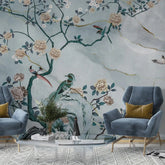 3055-C / Removable Wallpaper Peel and Stick - Chinese Painting, Vintage Floral Mural, Birds Natural Design, Easy Install, Boho Style - Artevella