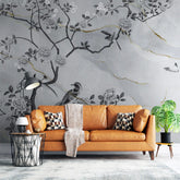 3055-E / Removable Wallpaper Peel and Stick - Chinese Painting, Vintage Floral Mural, Birds Natural Design, Easy Install, Boho Style - Artevella