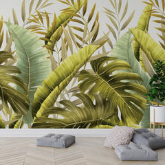 3056-B / Modern Wallpaper Peel and Stick - Exotic Tropical Plants and Palm Leaves Mural, Ideal for DIY Decor and Room Transformation - Artevella