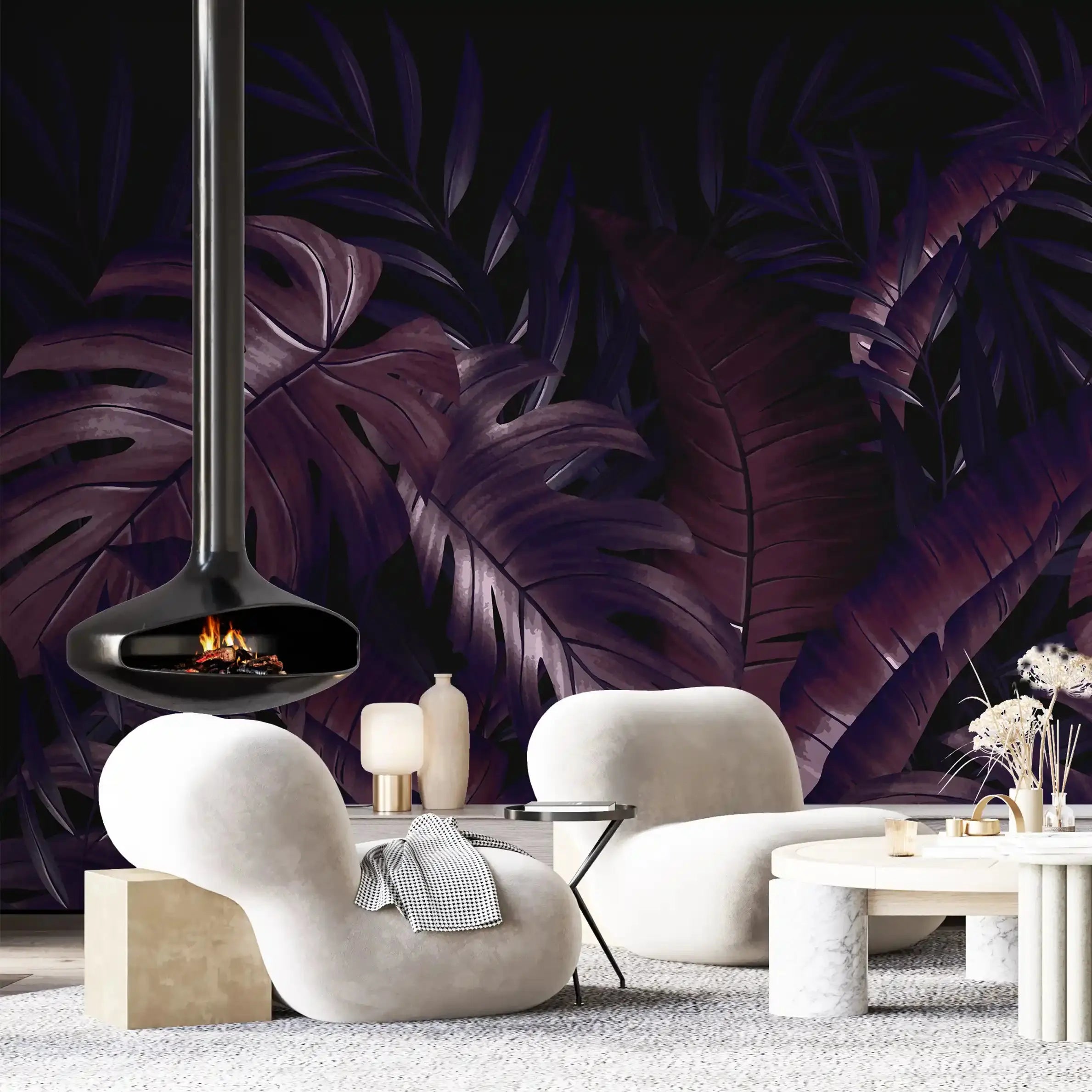 3056-C / Modern Wallpaper Peel and Stick - Exotic Tropical Plants and Palm Leaves Mural, Ideal for DIY Decor and Room Transformation - Artevella