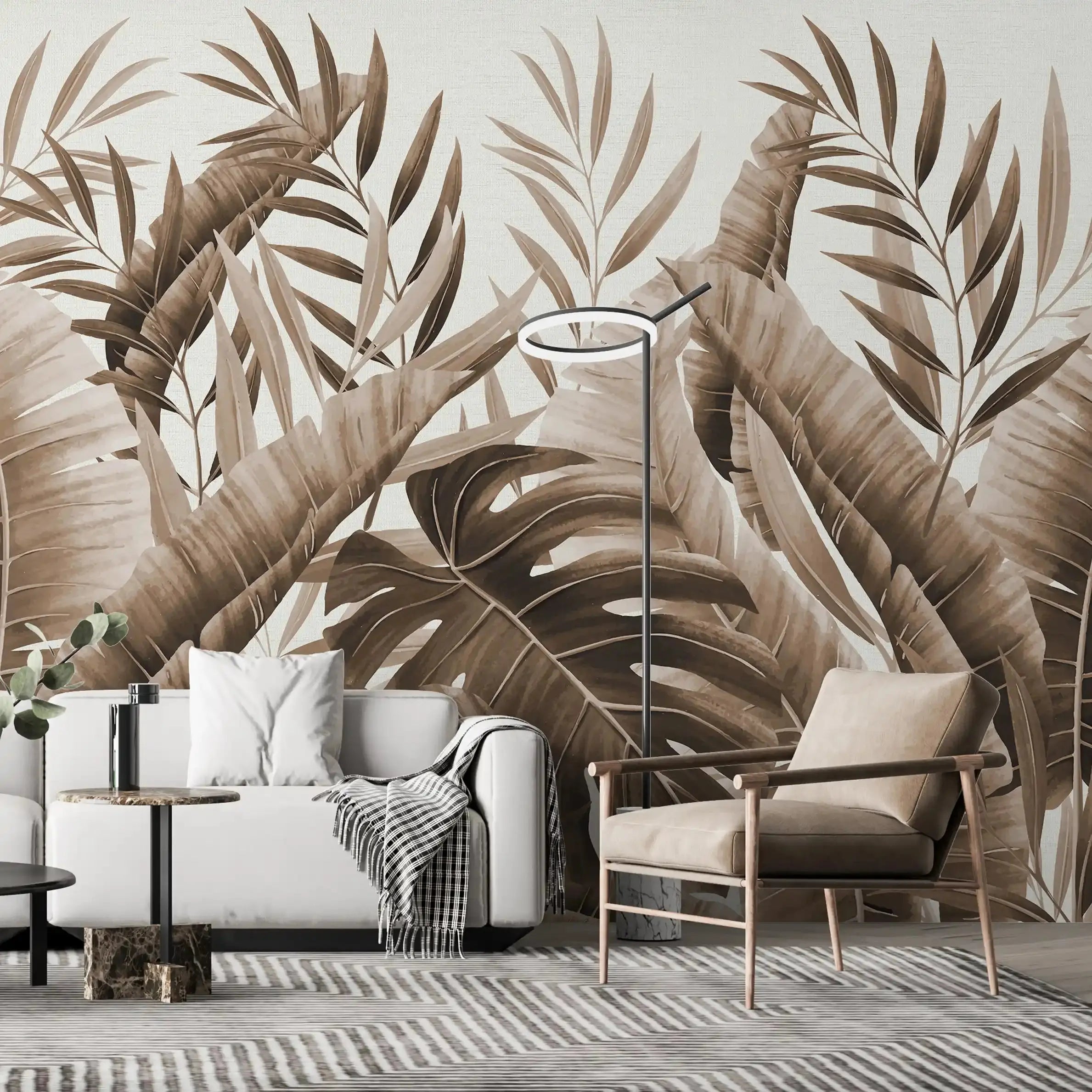 3056-D / Modern Wallpaper Peel and Stick - Exotic Tropical Plants and Palm Leaves Mural, Ideal for DIY Decor and Room Transformation - Artevella