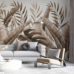3056-D / Modern Wallpaper Peel and Stick - Exotic Tropical Plants and Palm Leaves Mural, Ideal for DIY Decor and Room Transformation - Artevella
