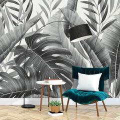 3056-E / Modern Wallpaper Peel and Stick - Exotic Tropical Plants and Palm Leaves Mural, Ideal for DIY Decor and Room Transformation - Artevella