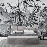 3057-E / Removable Wallpaper Peel and Stick - Watercolor Birds and Flowers, Oriental Painting Inspired, Easy Install, Wall Decor - Artevella