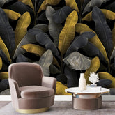 3062-A / Botanical Peelable Stickable Wallpaper with Gold Banana Leaves - Self-Adhesive, Removable Wallpaper for Walls, Boho Decor - Artevella