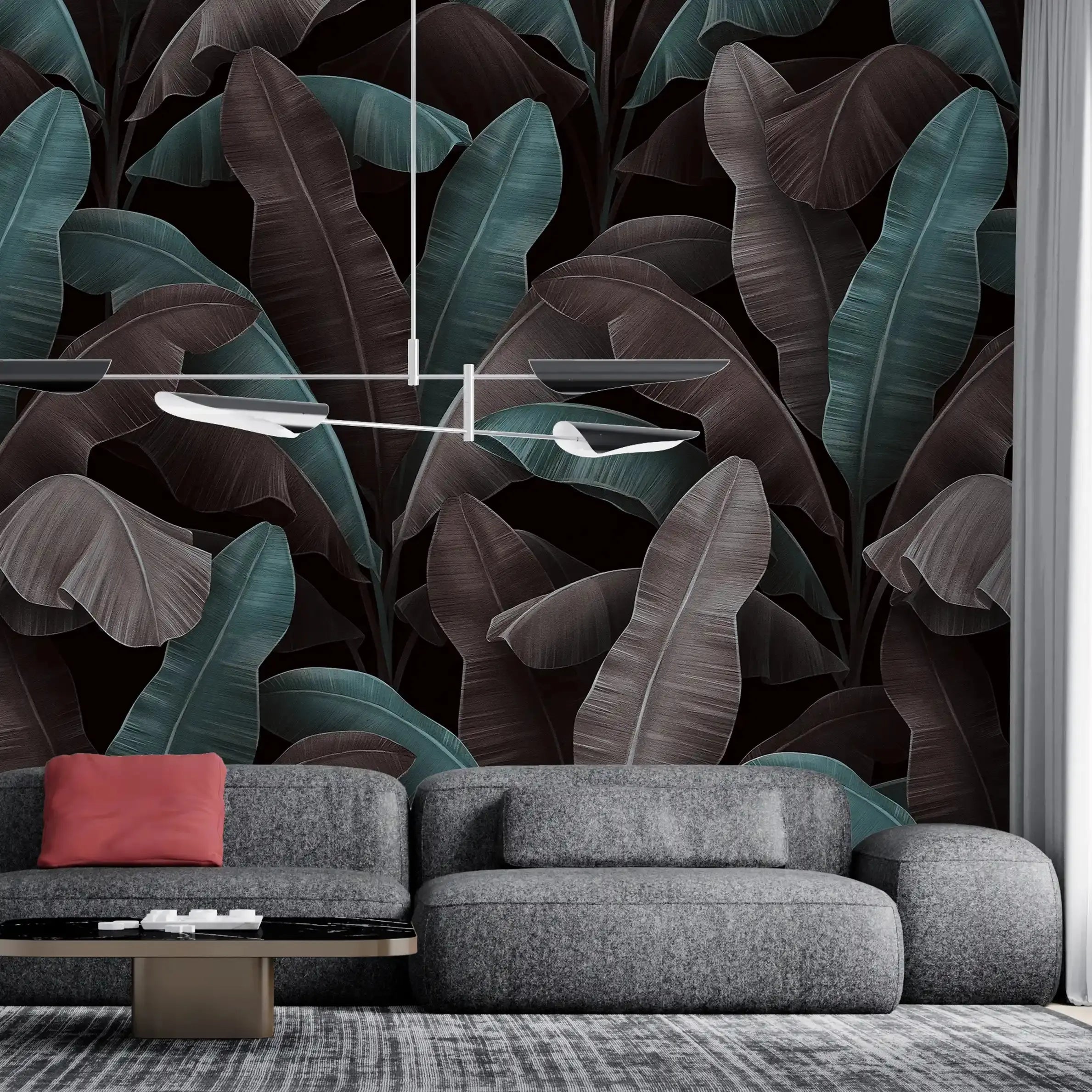 3062-C / Botanical Peelable Stickable Wallpaper with Gold Banana Leaves - Self-Adhesive, Removable Wallpaper for Walls, Boho Decor - Artevella