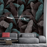 3062-C / Botanical Peelable Stickable Wallpaper with Gold Banana Leaves - Self-Adhesive, Removable Wallpaper for Walls, Boho Decor - Artevella