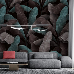 3062-C / Botanical Peelable Stickable Wallpaper with Gold Banana Leaves - Self-Adhesive, Removable Wallpaper for Walls, Boho Decor - Artevella