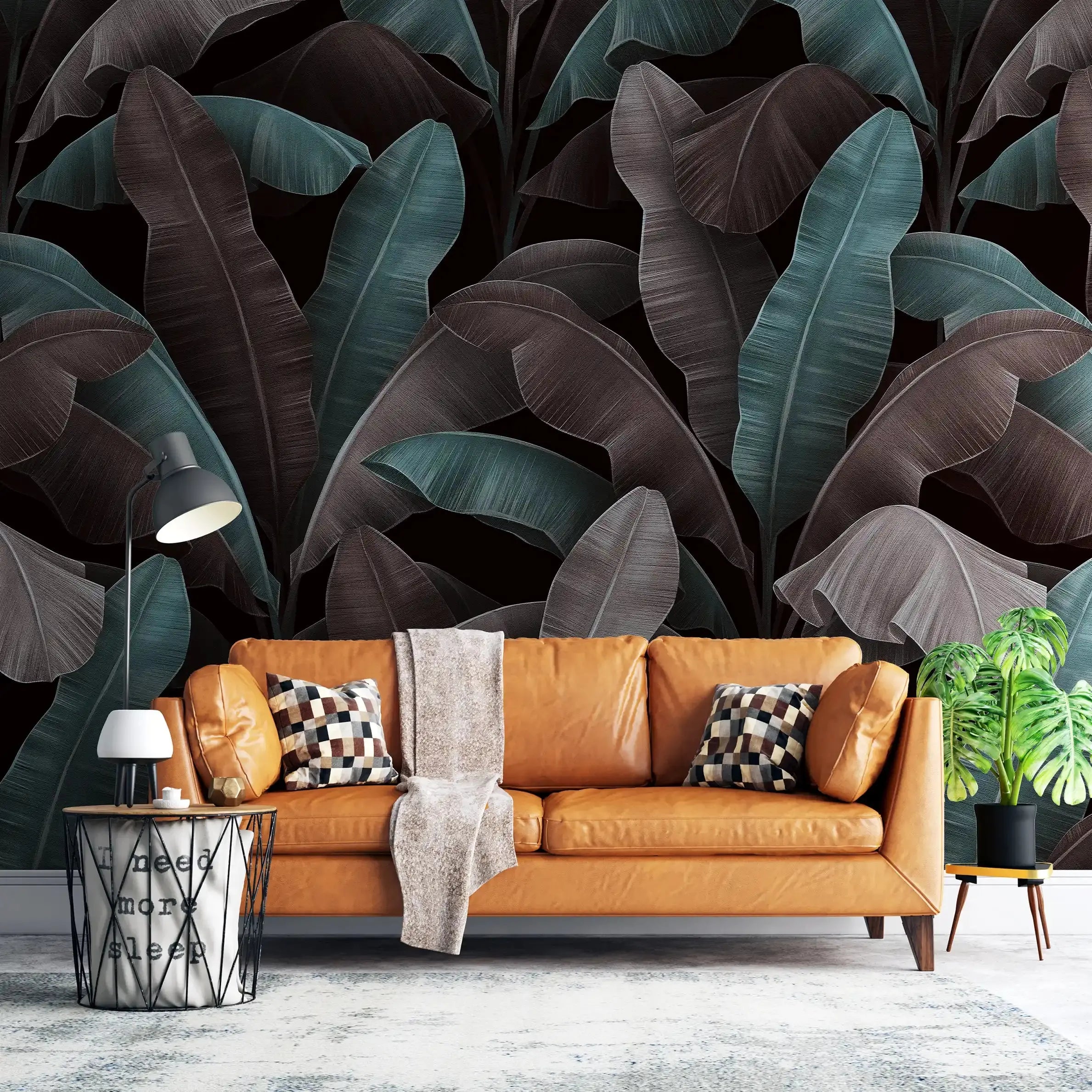 3062-C / Botanical Peelable Stickable Wallpaper with Gold Banana Leaves - Self-Adhesive, Removable Wallpaper for Walls, Boho Decor - Artevella