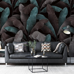 3062-C / Botanical Peelable Stickable Wallpaper with Gold Banana Leaves - Self-Adhesive, Removable Wallpaper for Walls, Boho Decor - Artevella