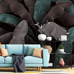 3062-C / Botanical Peelable Stickable Wallpaper with Gold Banana Leaves - Self-Adhesive, Removable Wallpaper for Walls, Boho Decor - Artevella