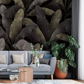 3062-D / Botanical Peelable Stickable Wallpaper with Gold Banana Leaves - Self-Adhesive, Removable Wallpaper for Walls, Boho Decor - Artevella